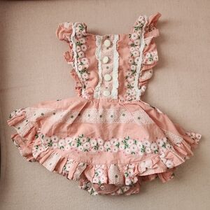 Numi 2t Pink white cottagecore bubble romper small shop USA easter spring summer